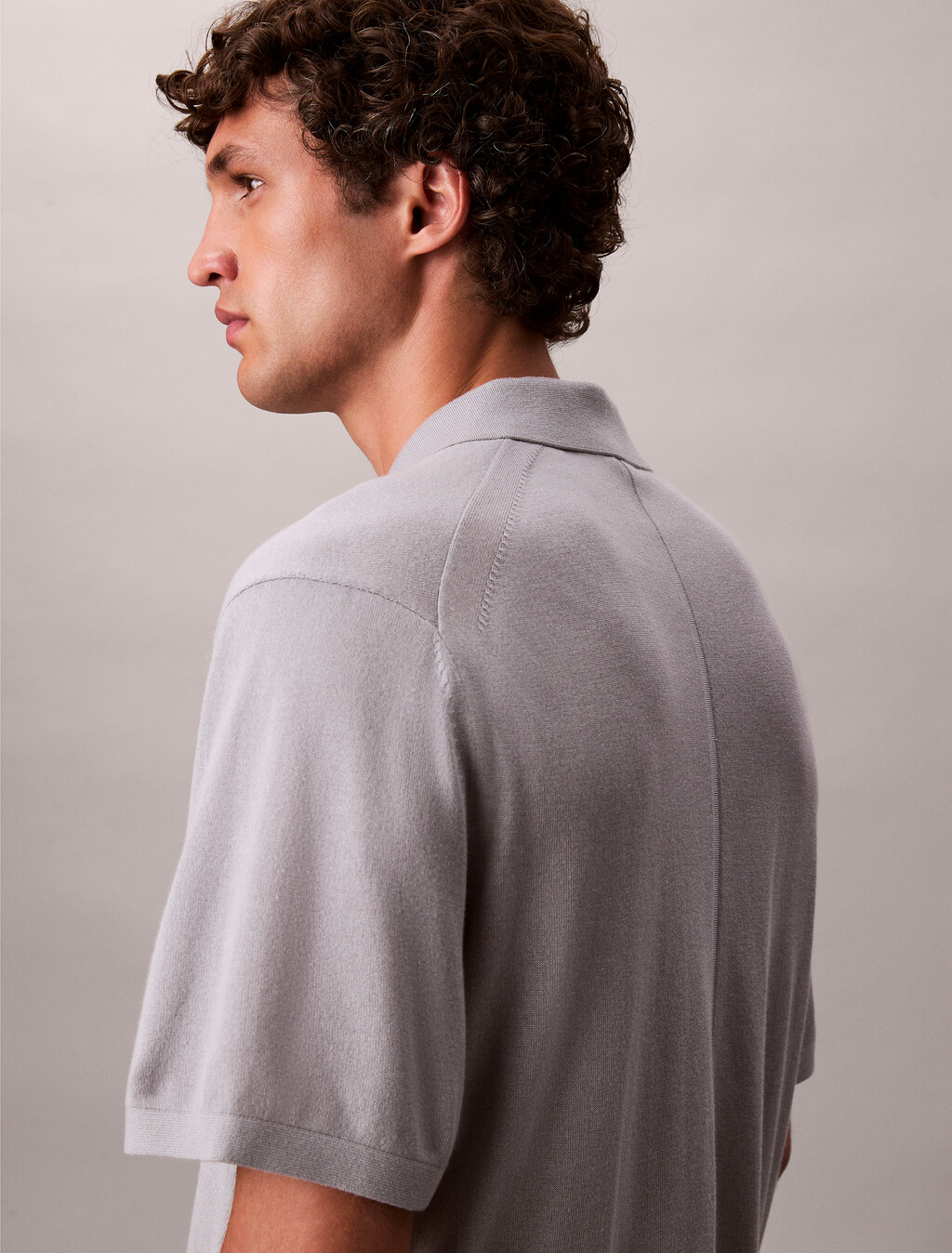 Silk Cashmere Polo Sweater, Gray Marble, hi-res