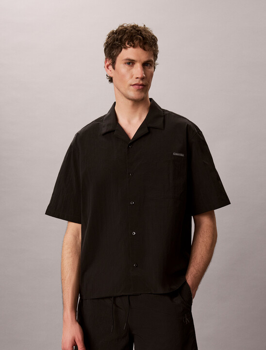 Nylon Relaxed Camp Collar Shirt