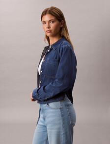 Vintage Cropped Denim Shirt, CK VINTAGE INDIGO, hi-res