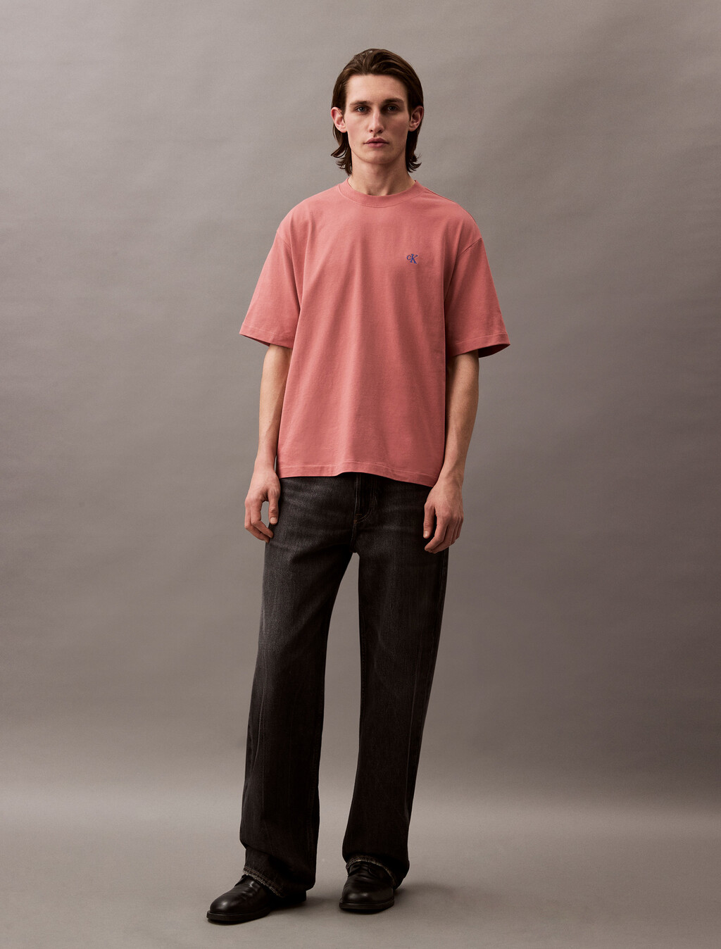 Calvin Logo Crew Neck Tee, Light Mahogany, hi-res