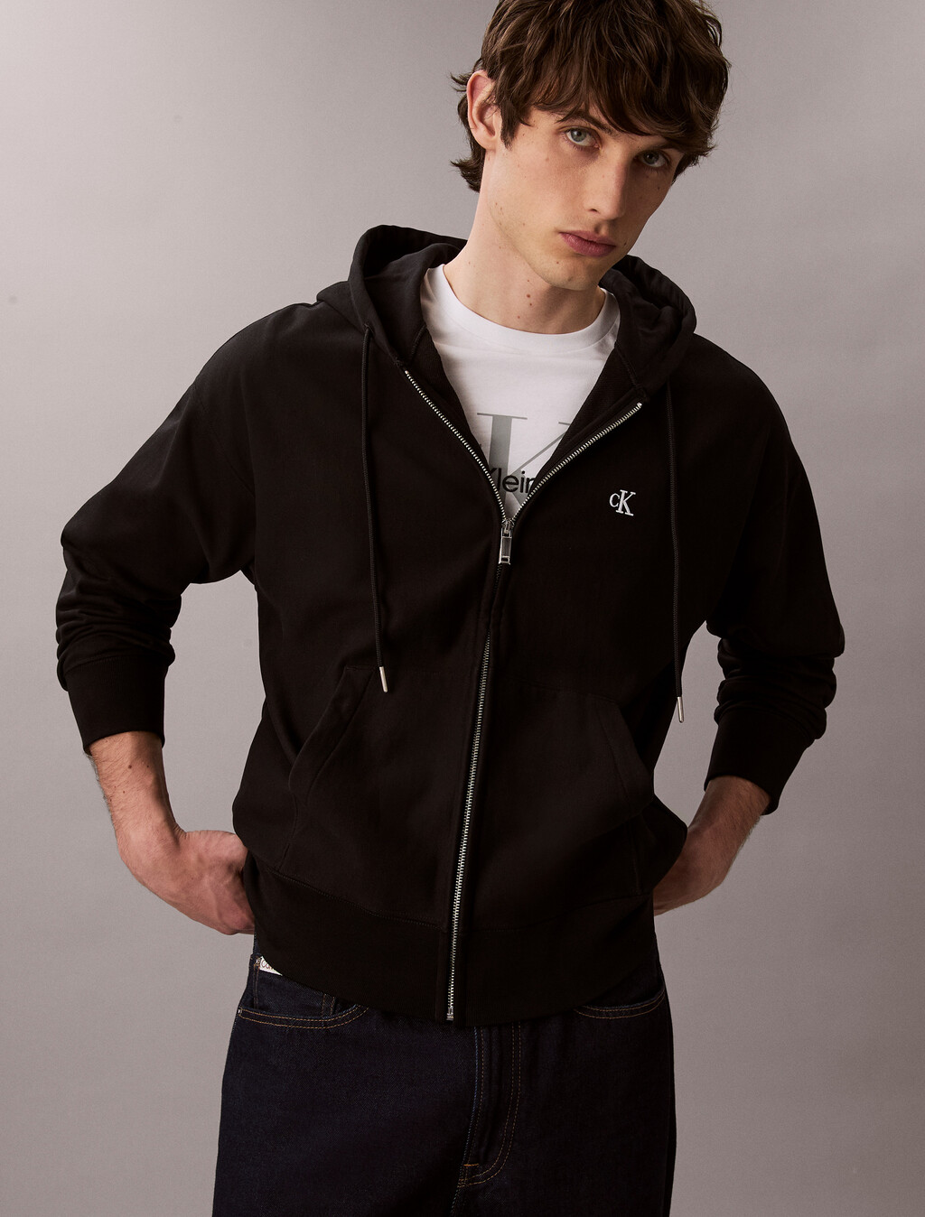 Premium Terry Relaxed Zip Hoodie, Black, hi-res