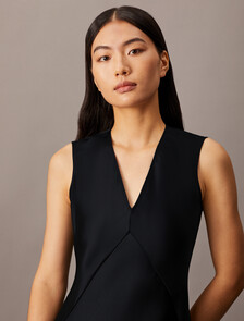 Essentials Satin Sleeveless V Neck Dress, Black Beauty, hi-res