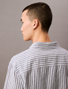 Seersucker Linen Stripe Shirt, Ice Flow, hi-res