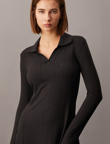 Rib Knit Mini Polo Dress, Ck Black, hi-res