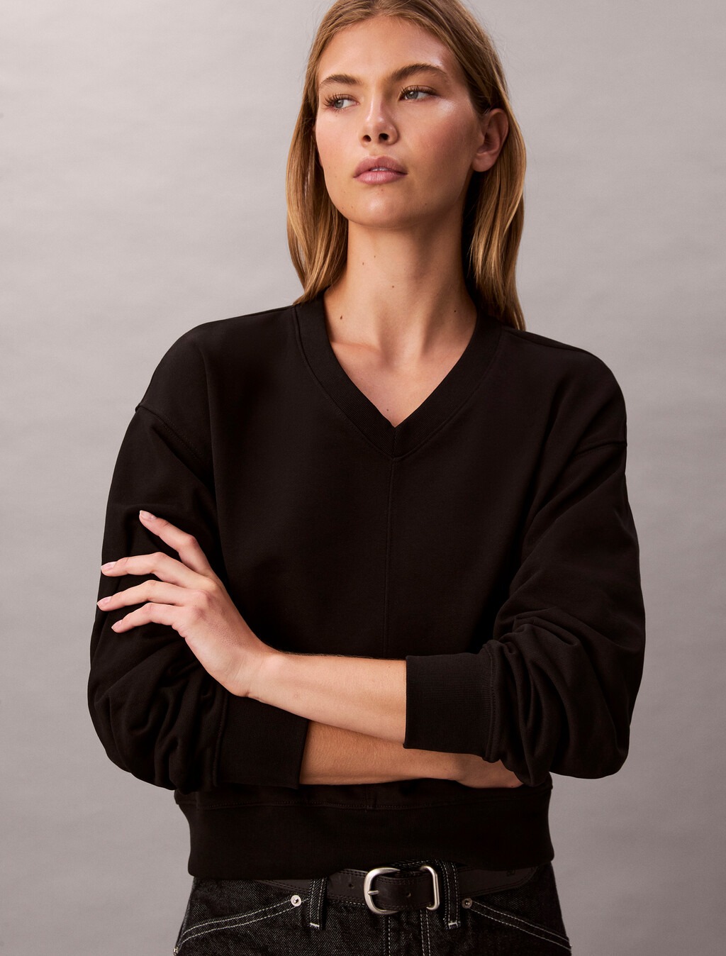 Terry Relaxed Sweatshirt, Black, hi-res