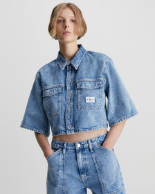 OVERSIZED SHORT SLEEVE DENIM SHIRT, Denim Light, hi-res