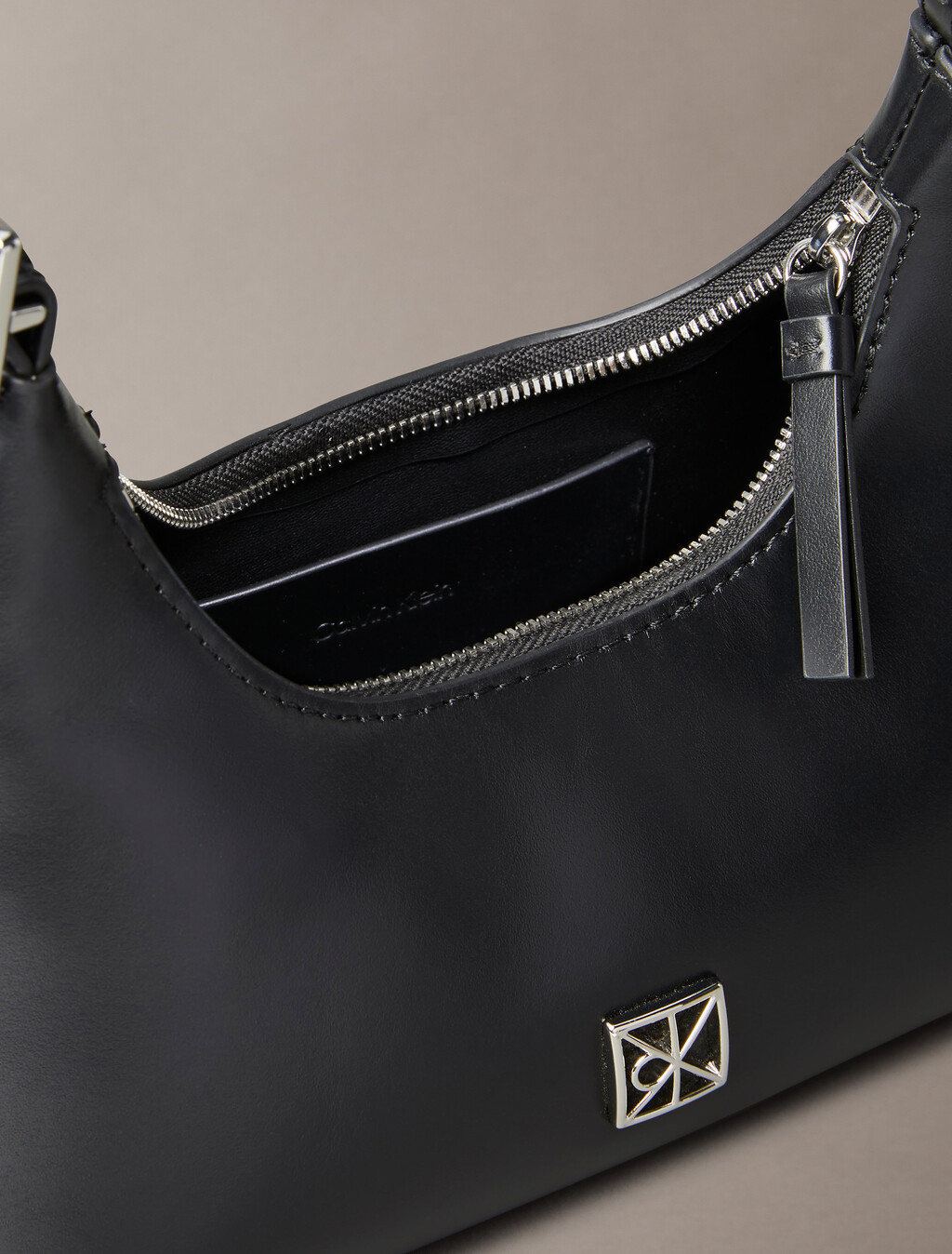 Monogram Logo Emblem Leather Small Shoulder Bag, Black, hi-res