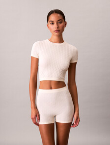 Rib Emblem Seamless Pyjama Shorts, Ivory, hi-res