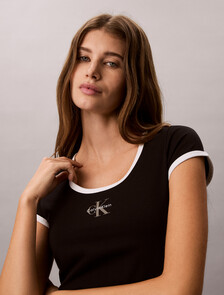 Slim Cotton Stretch Ringer T-shirt, Black, hi-res