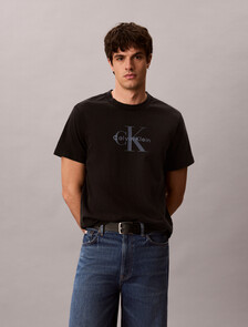 Washed Cotton Monogram T-shirt, Black, hi-res