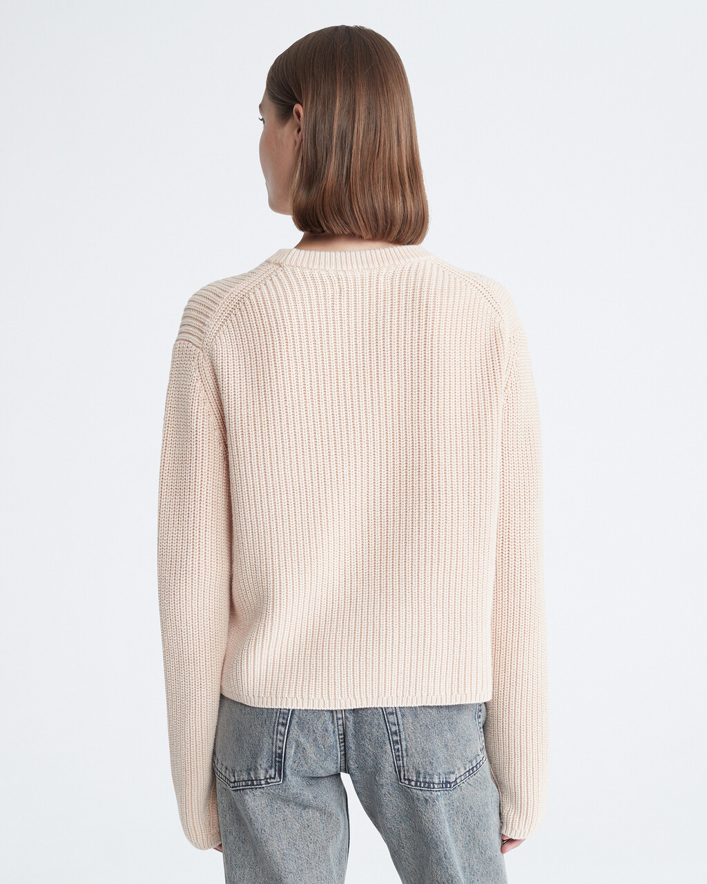 Smooth Cotton Chunky Knit Crewneck Sweater, Neutral Tan, hi-res