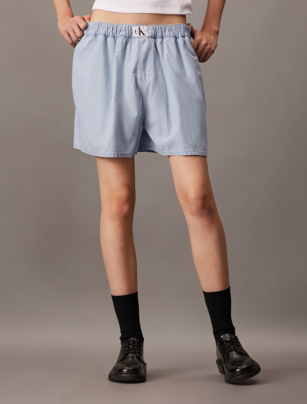 Relaxed Denim Boxer Shorts, Denim Light, hi-res