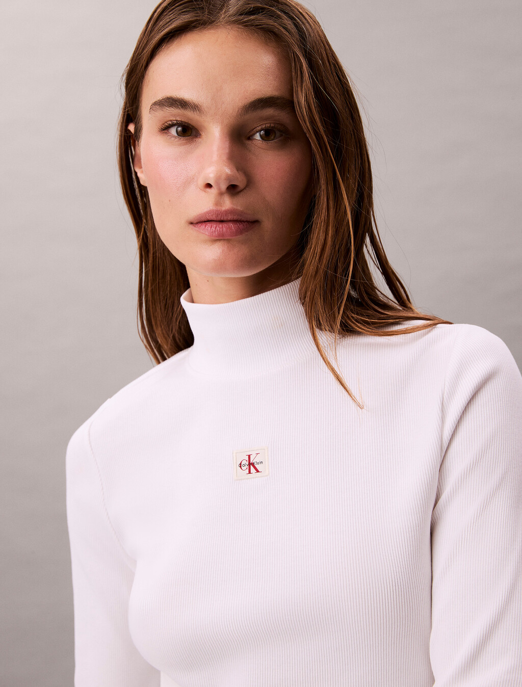 Ribbed Cotton Turtleneck Top, Brilliant White, hi-res
