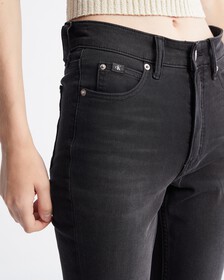 Ultimate Stretch High Rise Skinny Black Ankle Jeans, Washd Black Twisted Side Seam Split, hi-res