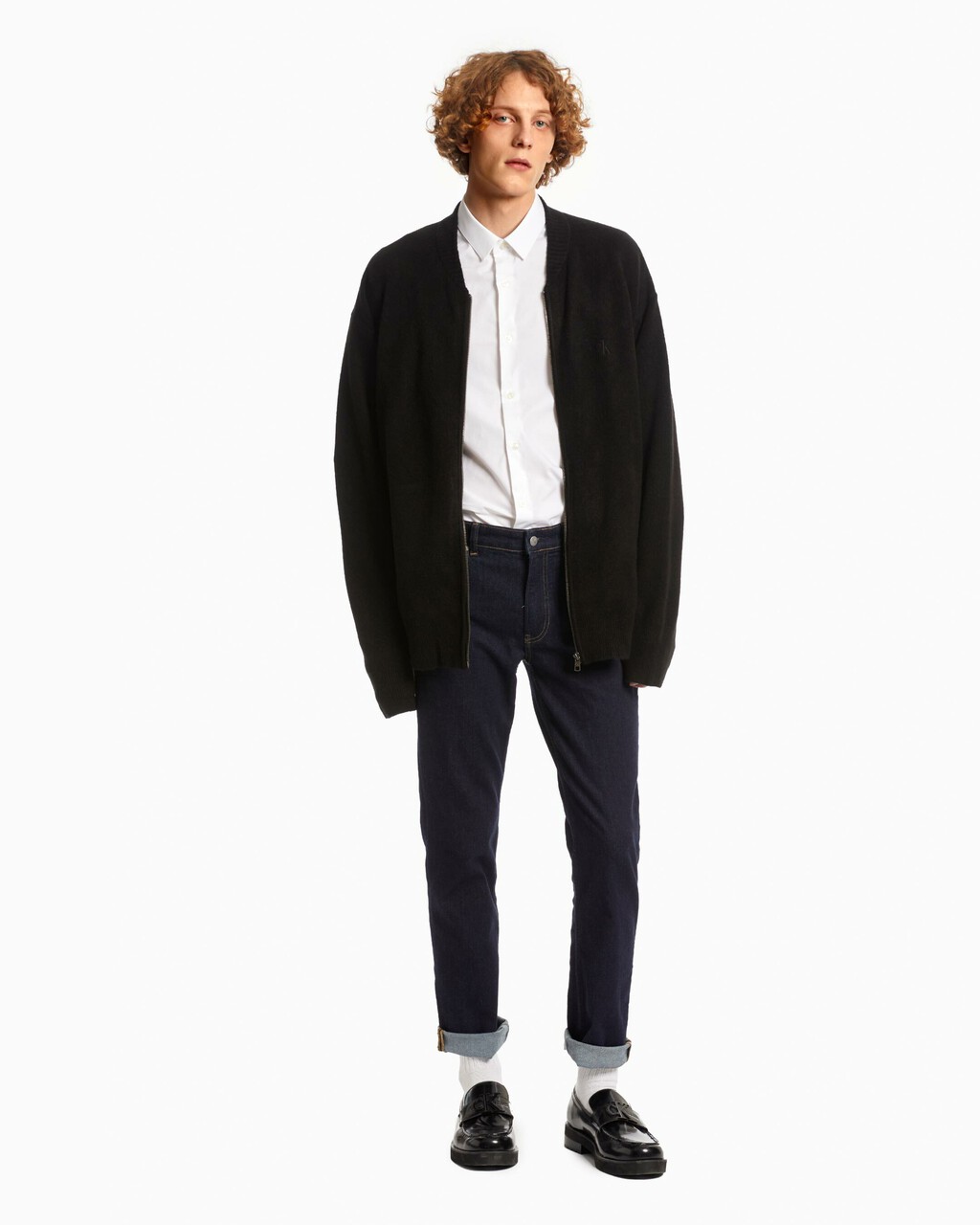 TWO TONE MONOGRAM ZIP UP SWEATER, Ck Black, hi-res