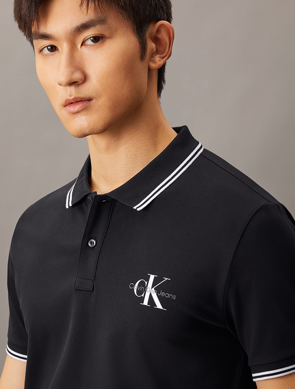 Monogram Slim Tipped Polo, Ck Black, hi-res