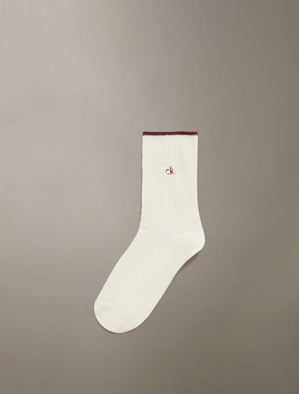 CK Logo Cable Knit Crew Sock, IVORY, hi-res