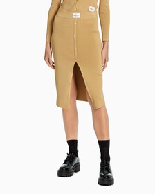 MONOGRAM BADGE RIB KNIT SKIRT, Tawny Sand, hi-res