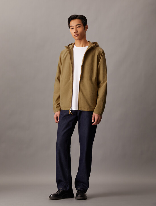 Crinkle Nylon Hooded Windbreaker Jacket