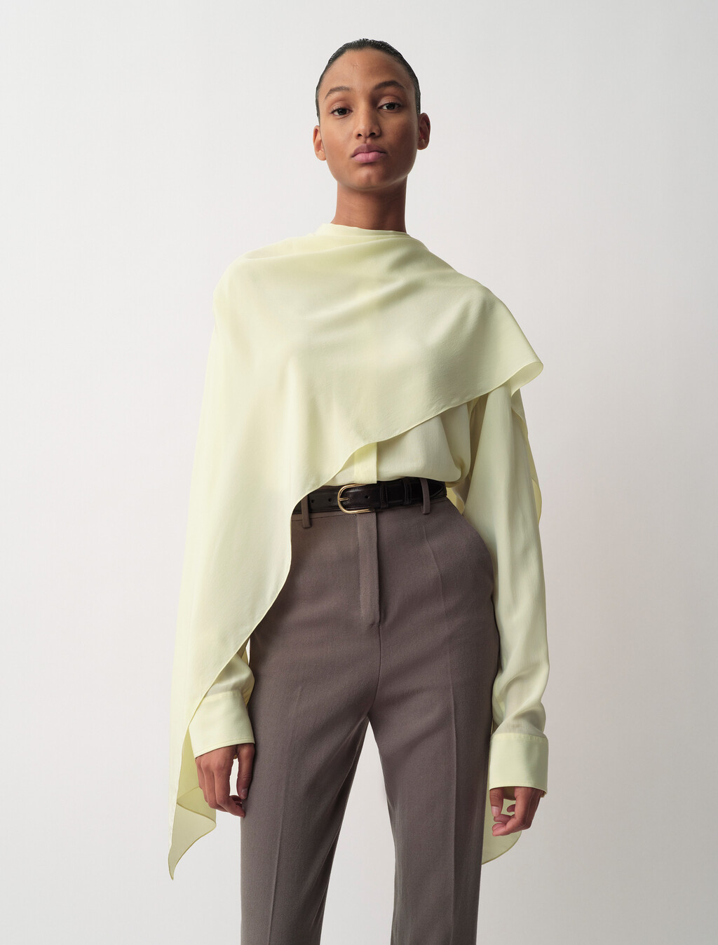 Kiki Draped Shirt, Lemon, hi-res