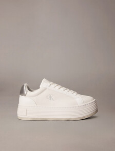 Leather Platform Trainers, Bright White/Silver, hi-res