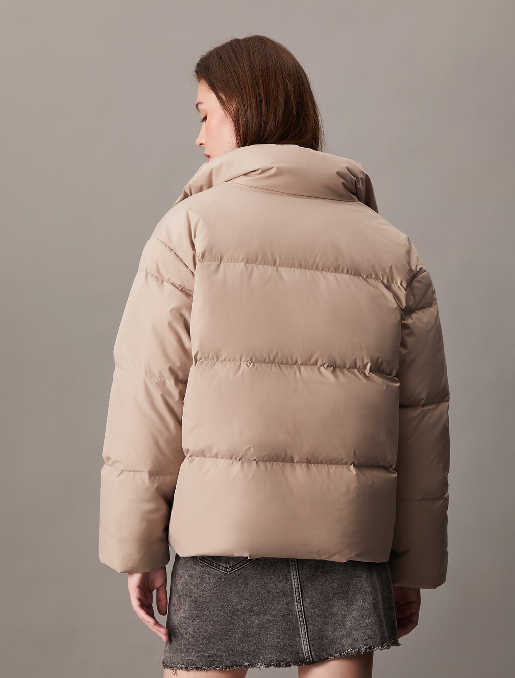 Cropped Stand Collar Puffer Jacket, Goat, hi-res