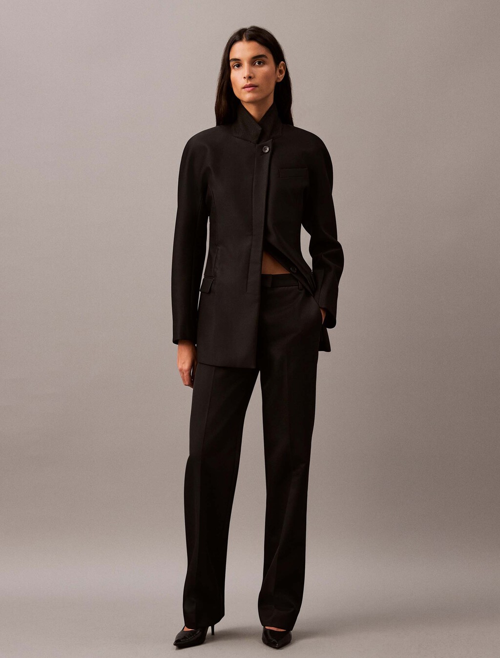 Cavalry Twill Low Rise Tailored Trousers, Black Beauty, hi-res