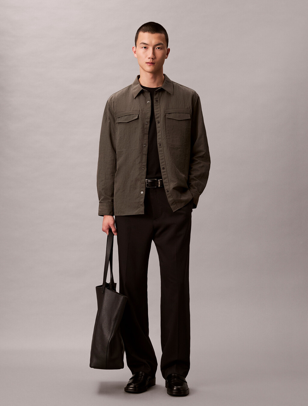 Relaxed Nylon Shirt Jacket, Beluga, hi-res