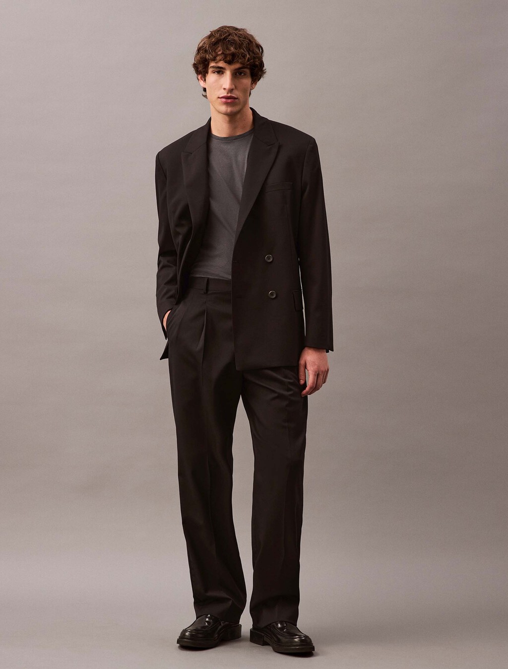 Wool Double Breasted Blazer, Black Beauty, hi-res