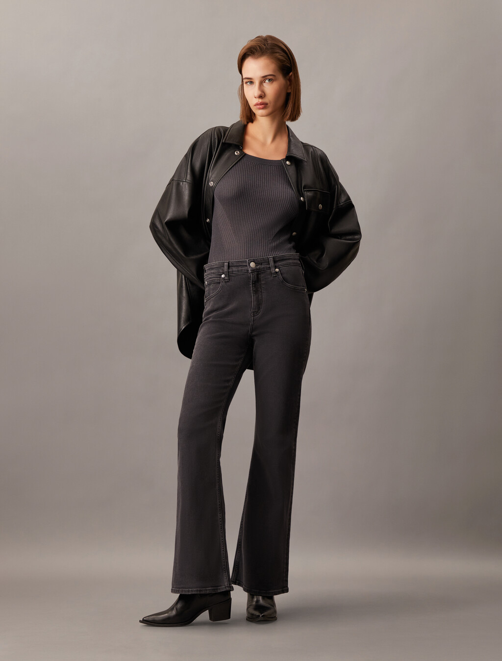 Rib Knit Slim Knit Top, Ebony, hi-res