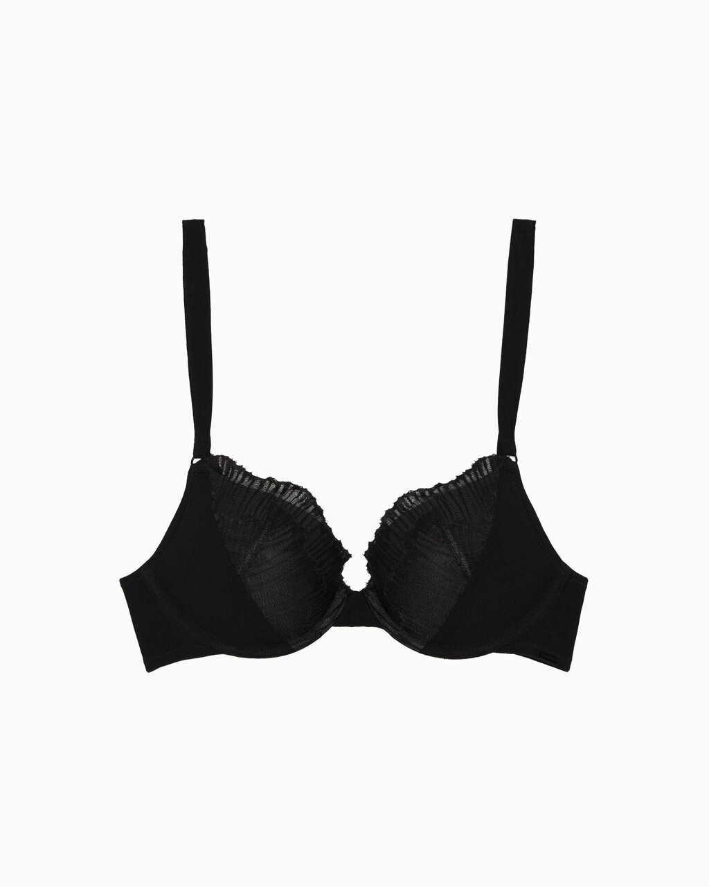 CK BLACK LINEAR LACE PUSH UP PLUNGE BRA, Black, hi-res