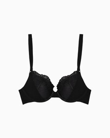 CK BLACK LINEAR LACE PUSH UP PLUNGE BRA, Black, hi-res