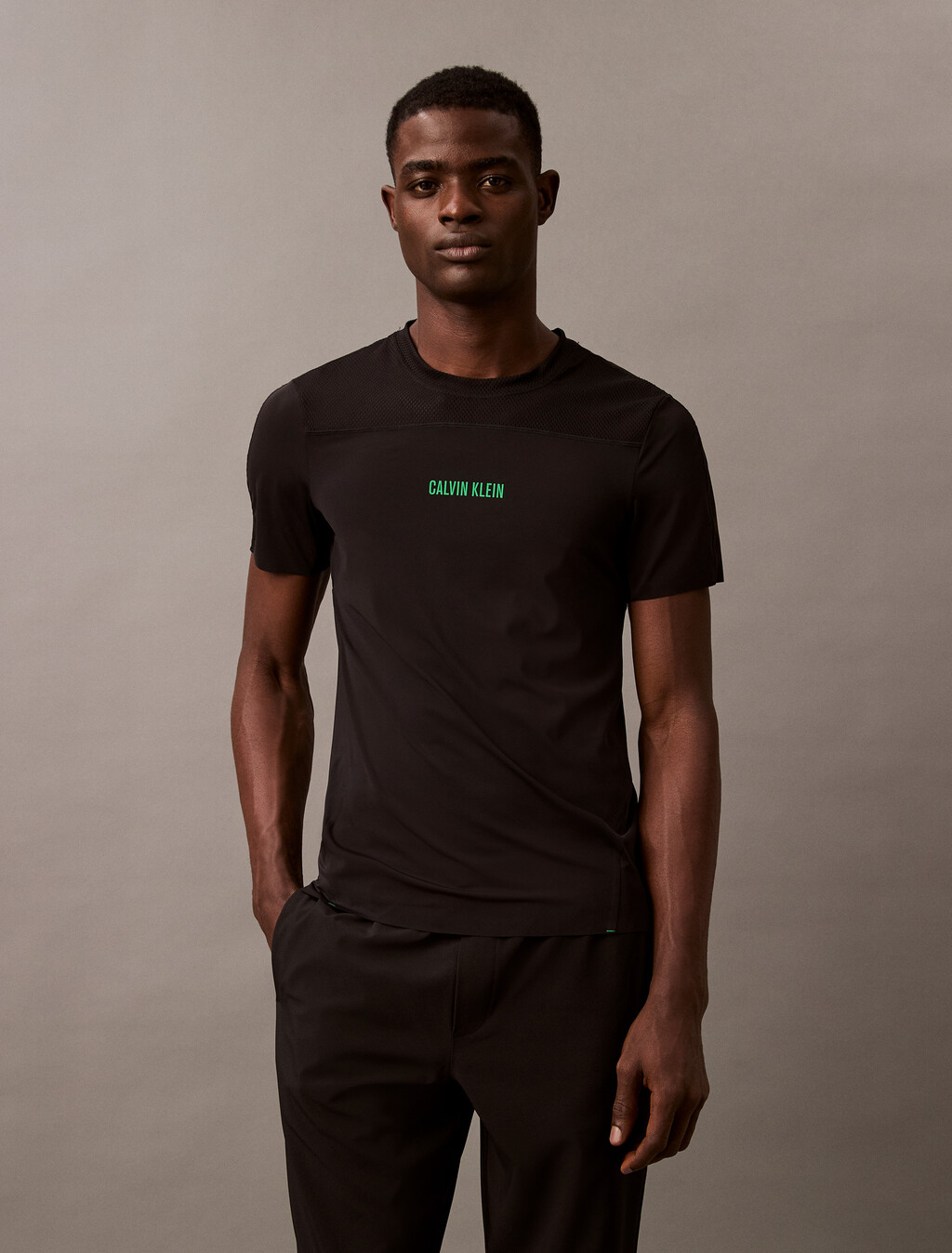 Intense Power Gym T-Shirt, BLACK W/ BLOSSOM GREEN LOGO, hi-res