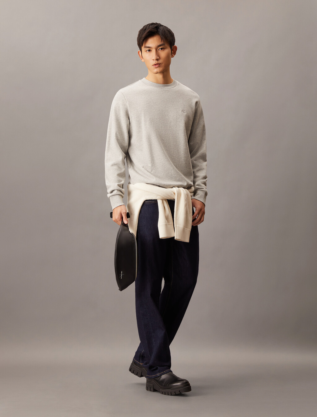 Back Monogram Print Sweatshirt, Light Grey Heather, hi-res