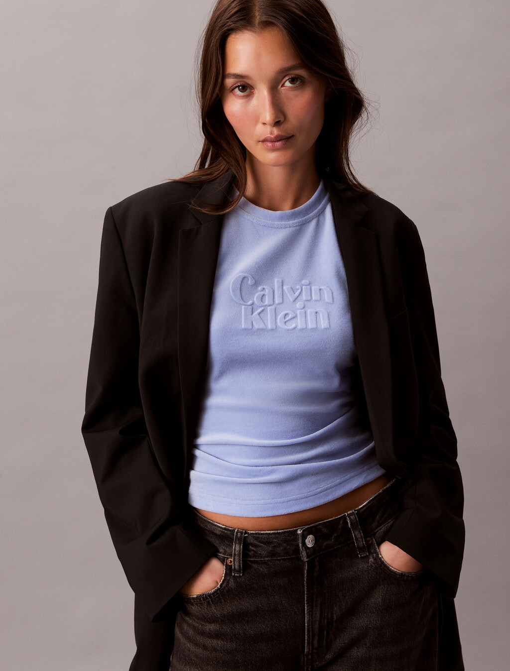 Velour Embossed Logo Graphic Slim T-Shirt, Hydrangea, hi-res