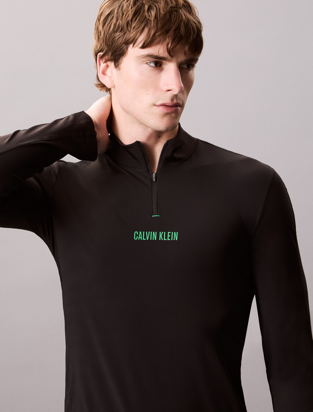 Sheer Alpaca Fine Gauge Crewneck Sweater, BLACK W/ BLOSSOM GREEN LOGO, hi-res