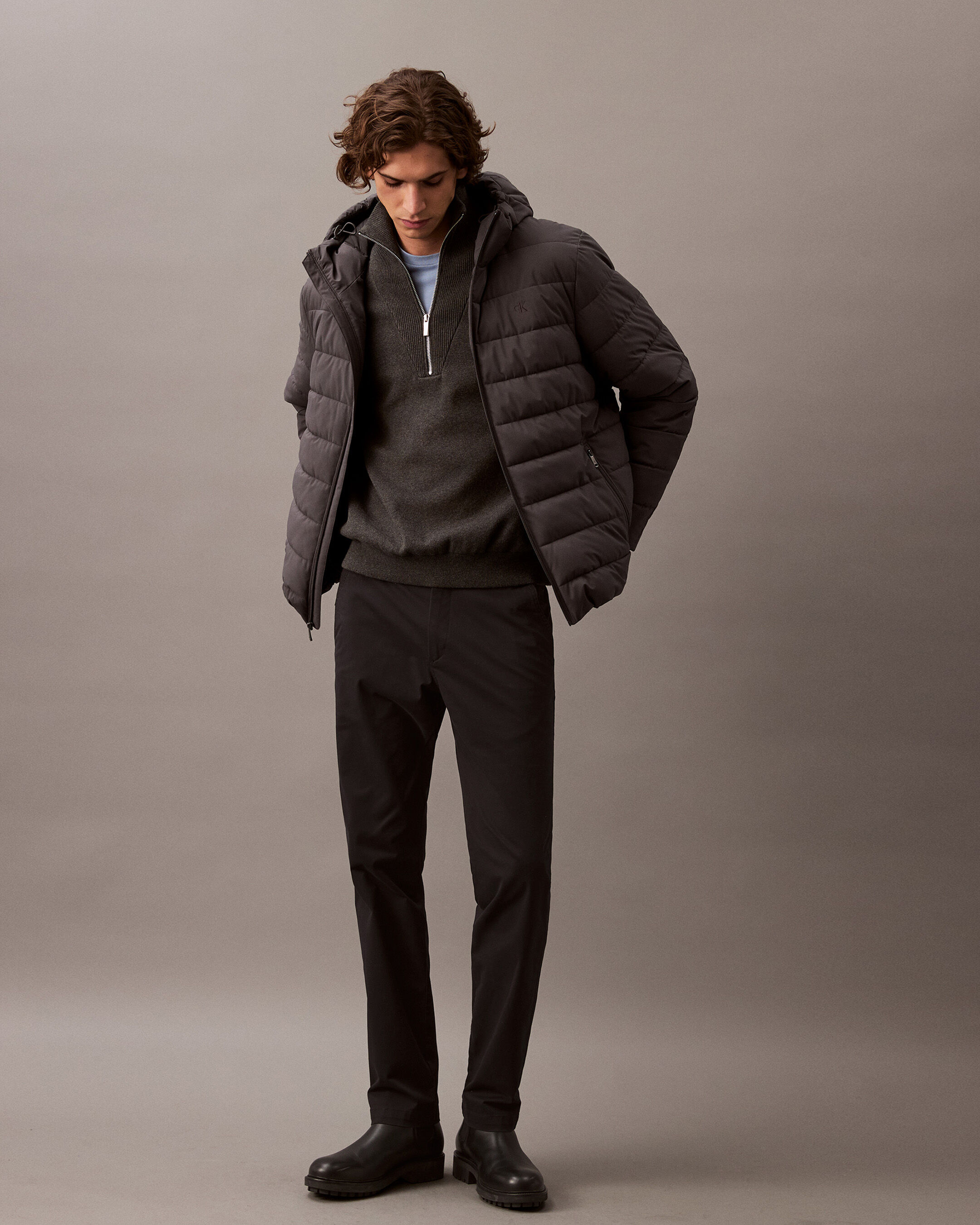 Tech Knit Quarter Zip Sweater | grey | Calvin Klein Singapore