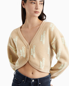 All Over Print Cropped Cardigan, Warm Sand, hi-res