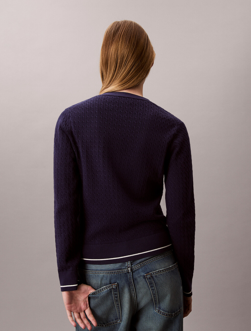 Slim Cable Knit Cardigan, Evening Blue, hi-res