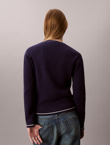 Slim Cable Knit Cardigan, Evening Blue, hi-res