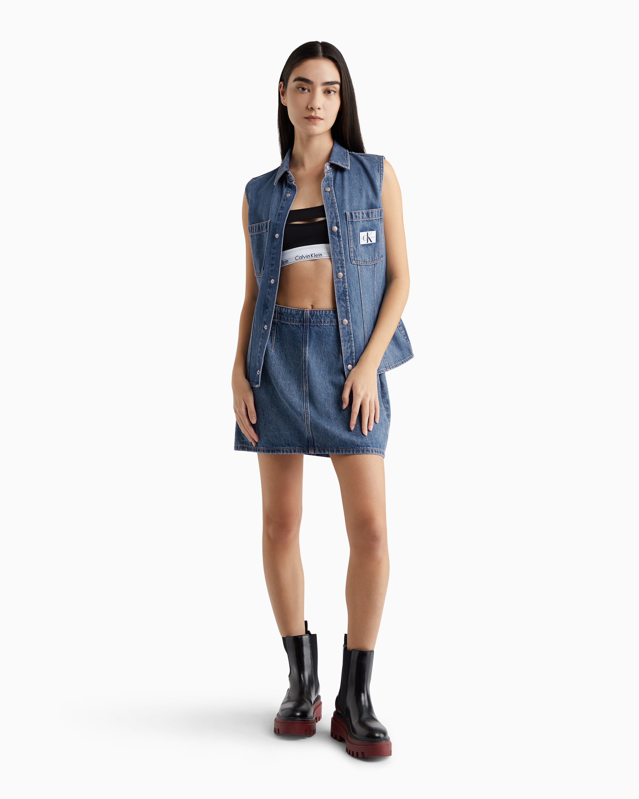 Calvin klein shop red denim skirt