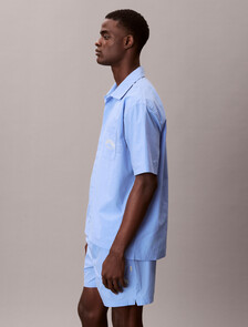 Cotton Crest Logo Pyjama Top, SLIM STRIPE BLUE DESCENT, hi-res