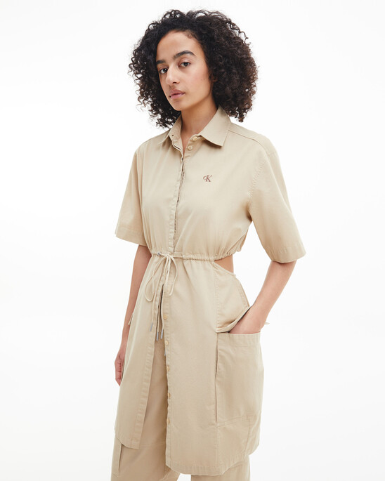 Cotton Twill Cut Out Shirt Dress