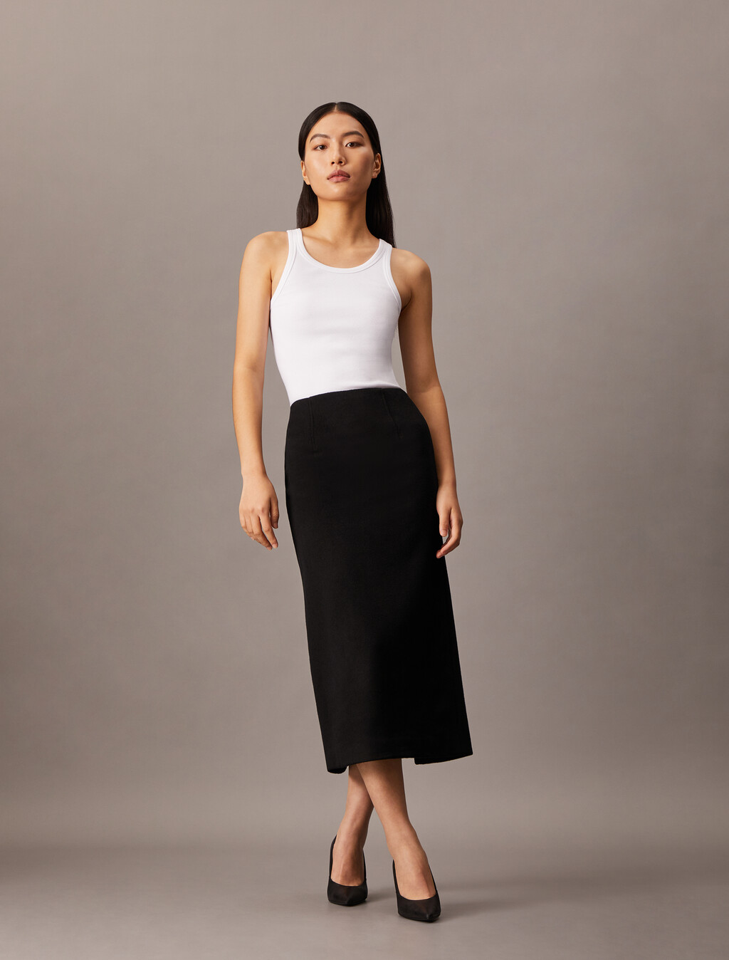 Brushed Wool Pencil Skirt, Black, hi-res