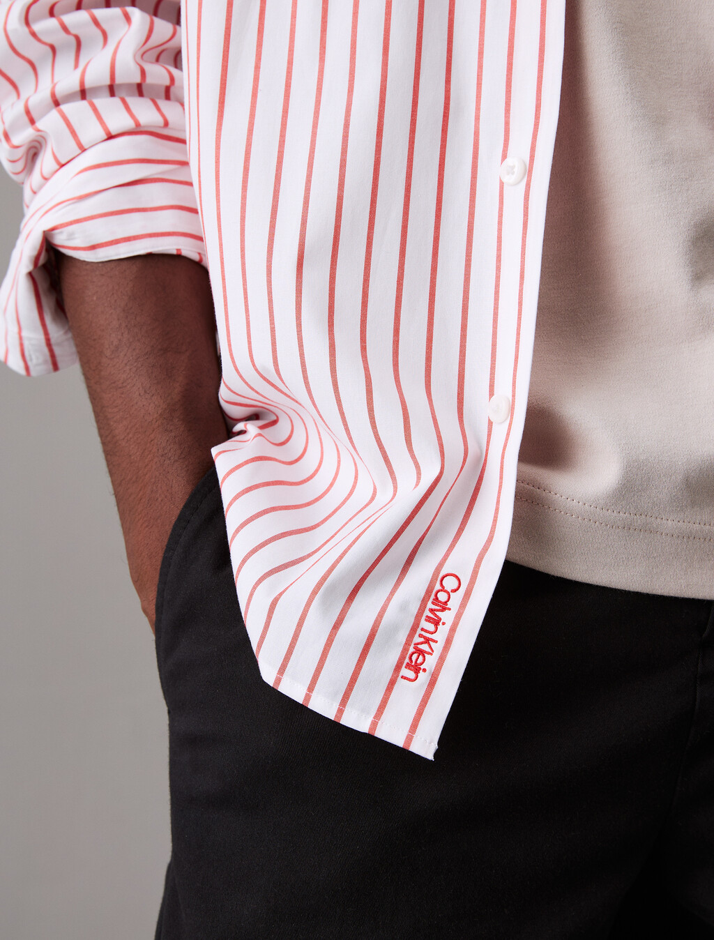 Relaxed Striped Shirt, Red Alert, hi-res