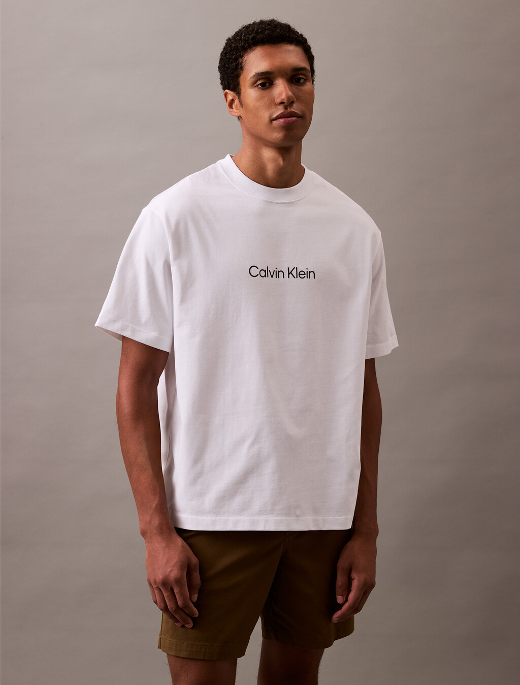 Calvin Logo Crew Neck Tee, Black, hi-res