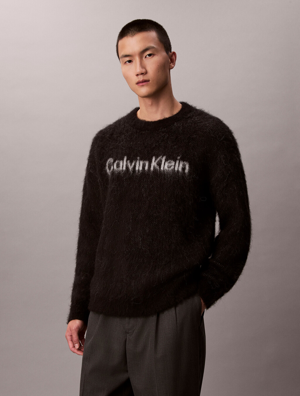 Brushed Alpaca Wool Blend Monogram Logo Sweater, Black, hi-res