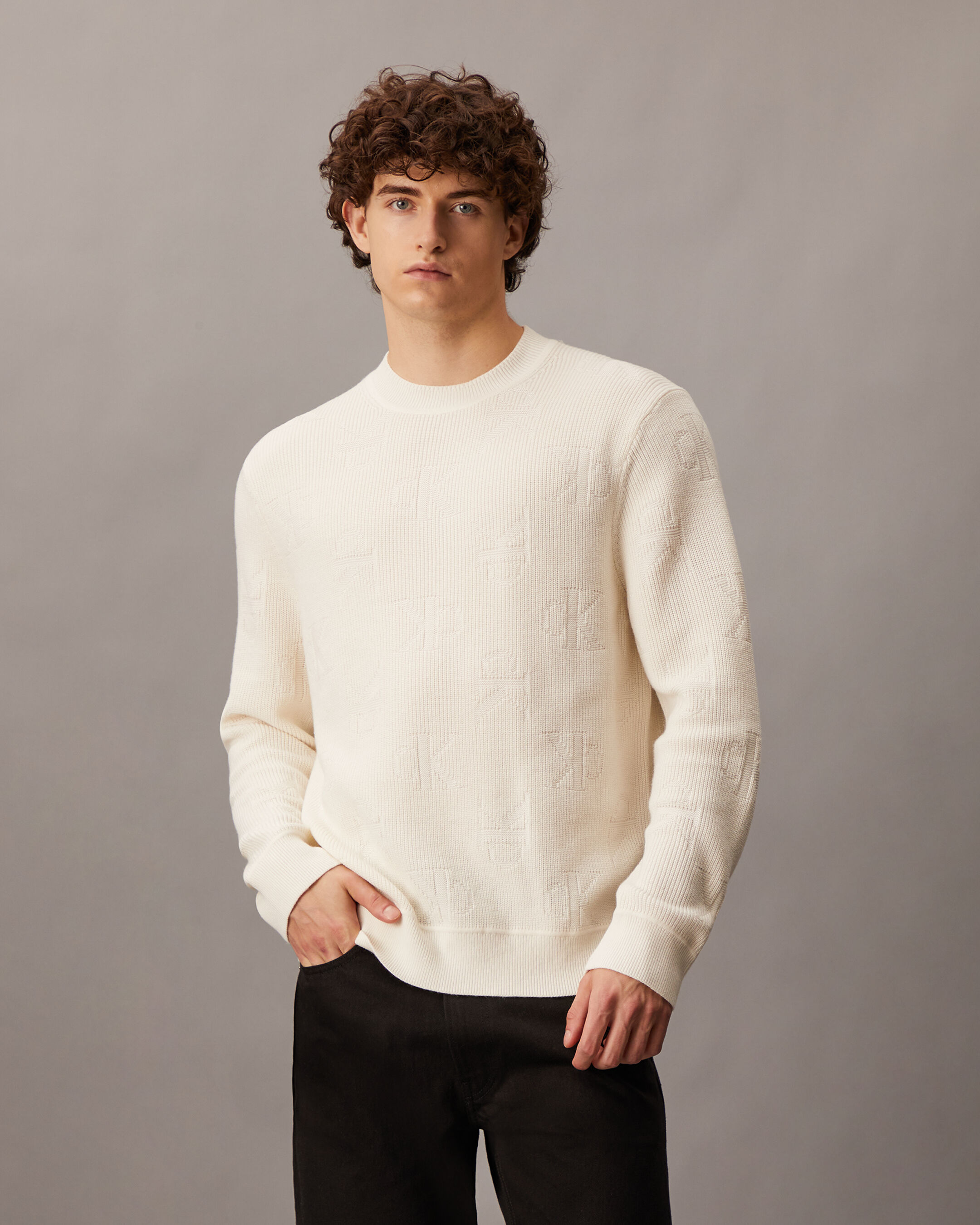 Monogram Pullover Sweater natural Calvin Klein Singapore