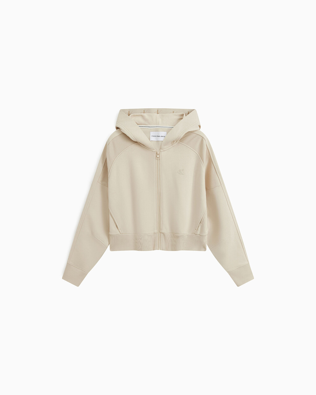INFINITE COOL MONOGRAM CROPPED ZIP UP HOODIE, Classic Beige, hi-res