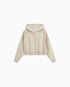 INFINITE COOL MONOGRAM CROPPED ZIP UP HOODIE, Classic Beige, hi-res